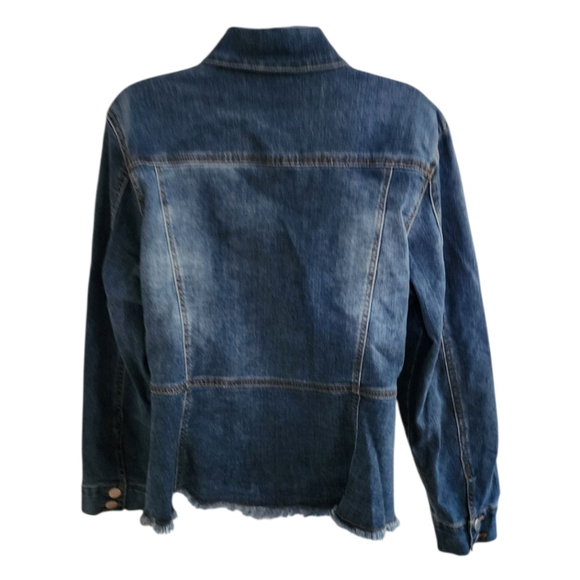 Baccini Blue Stretch Freyed Hem Jean Jacket - Women's - Picture 5 of 9